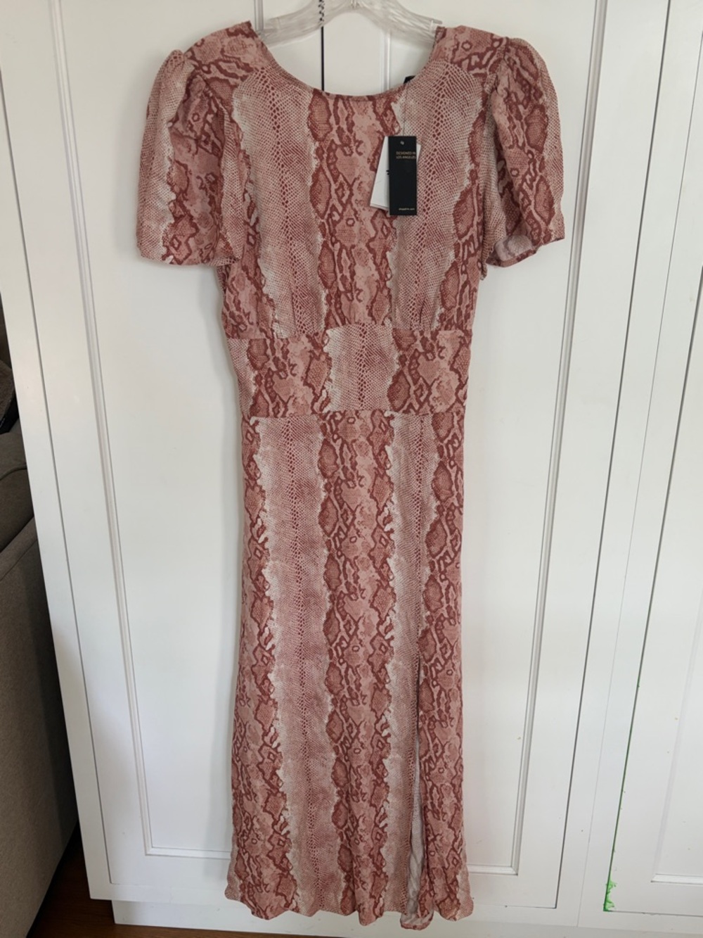 NWT AFRM Pink Snake-Print Midi Dress with Side Slit